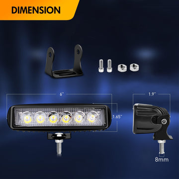 2 Pcs 18W Spot Led Work Light with 16AWG Wiring Harness-2 Leads